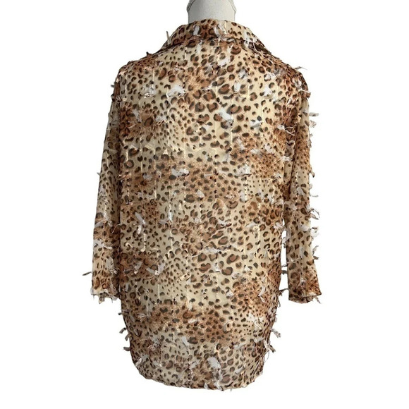 Feratelli Vintage Textured Frayed Leopard Cheetah Blouse Medium Sheer 3/4 Sleeve - Picture 2 of 10